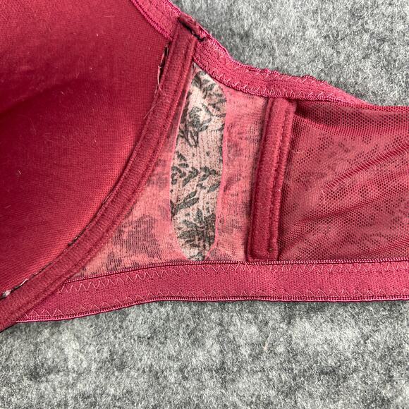 Adrienne Vittadini Dark red black floral bra with black lace trim 38D - Picture 5 of 7